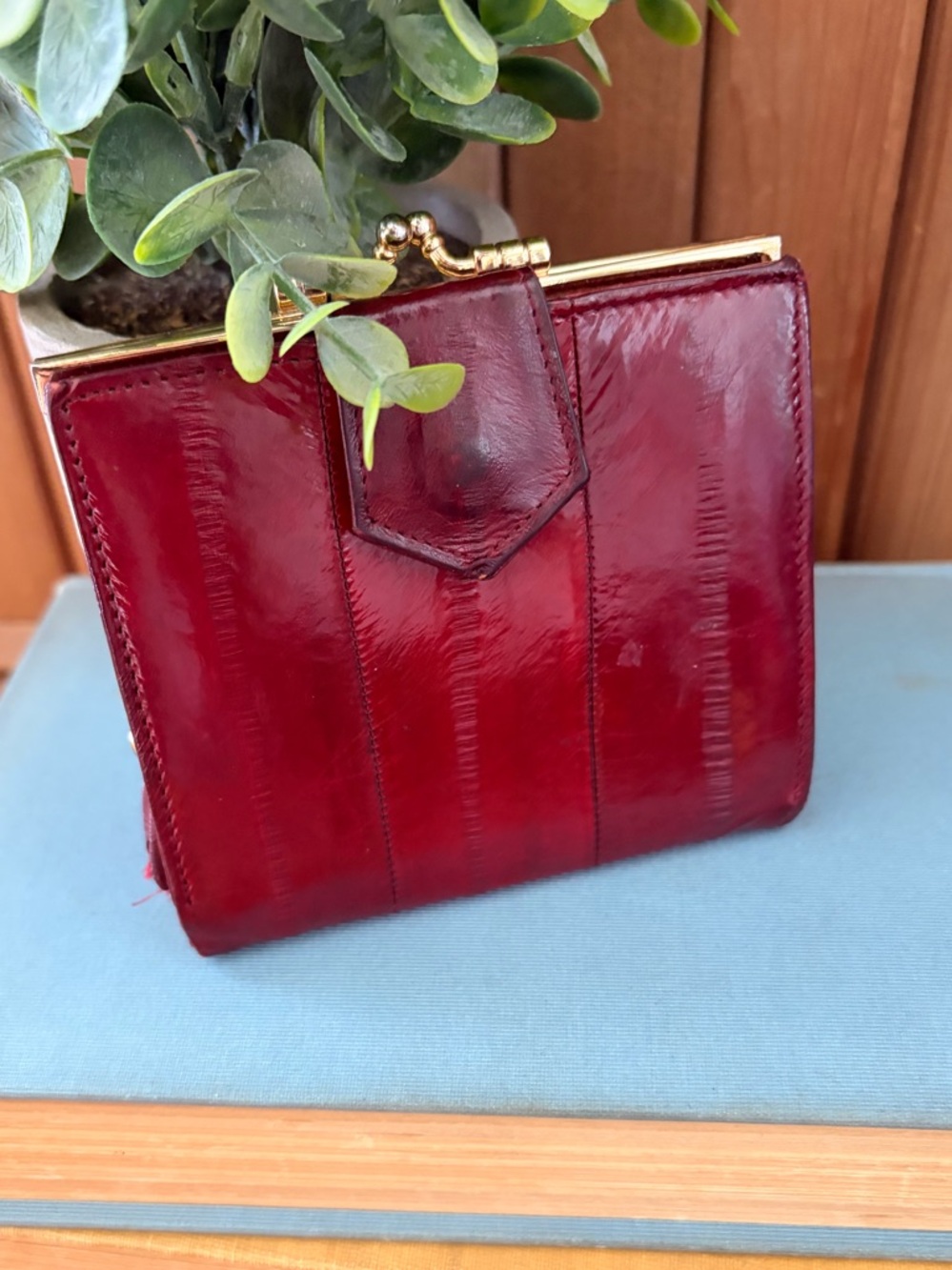 Vintage Oxblood Leather Wallet Clutch | Kiss Lock Coin Purse | Luxe Patina